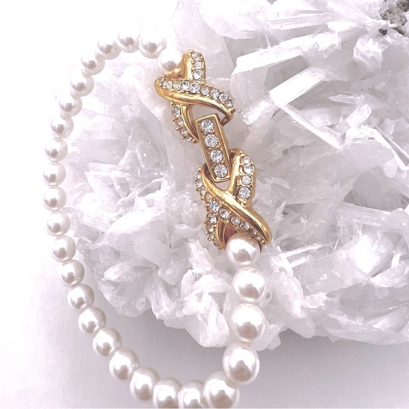 NWOT Nordstrom Pearl Bracelet with Gold Vermeil and Crystal X Closure - Picture 4 of 9